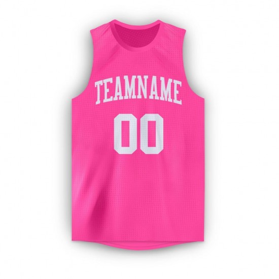 Custom Pink White Round Neck Basketball Jersey