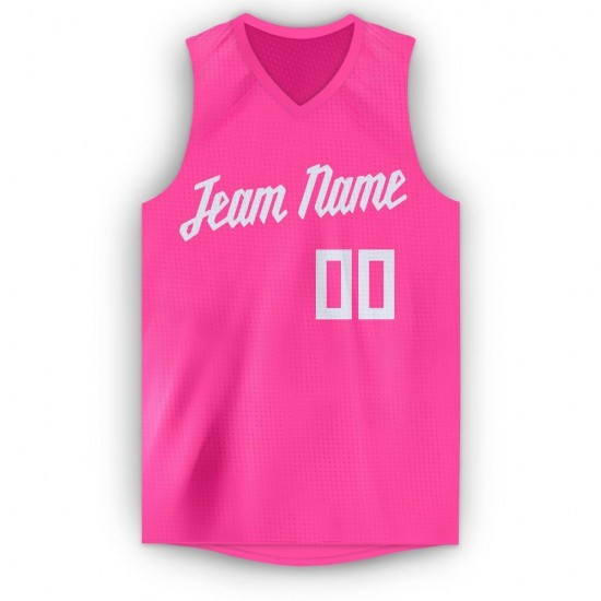 Custom Pink White V-Neck Basketball Jersey