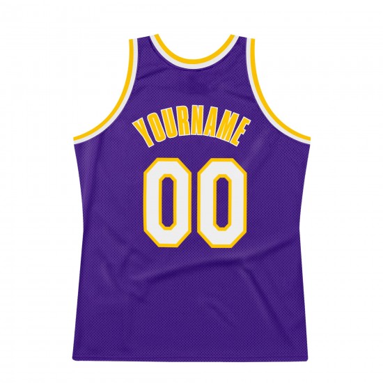 Custom Purple White-Gold Authentic Throwback Basketball Jersey