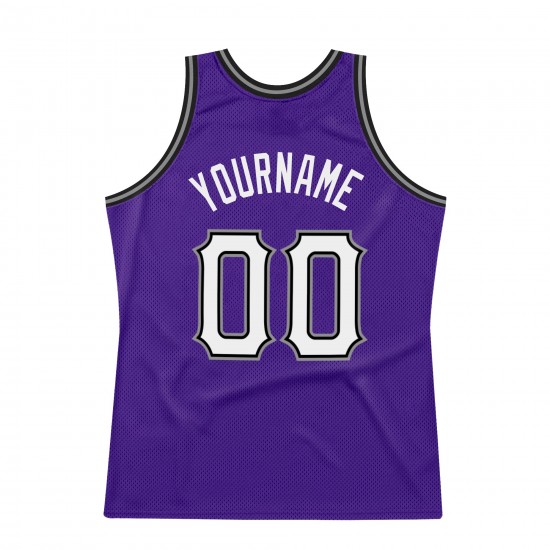 Custom Purple White-Black Authentic Throwback Basketball Jersey