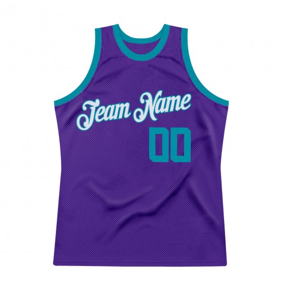 Custom Purple Teal-White Authentic Throwback Basketball Jersey