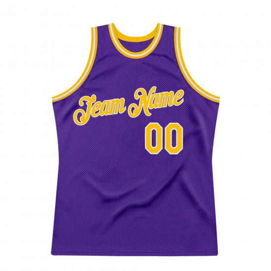 Custom Purple Gold-White Authentic Throwback Basketball Jersey