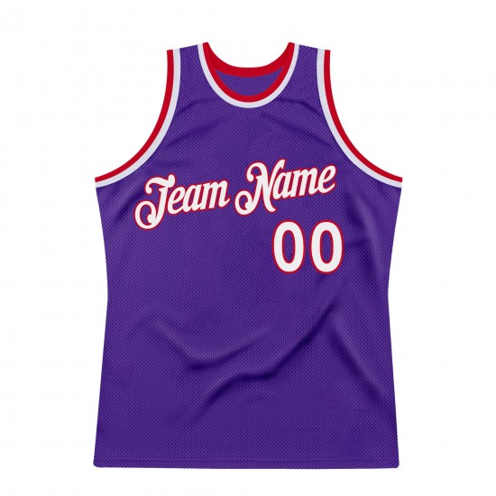 Custom Purple White-Red Authentic Throwback Basketball Jersey