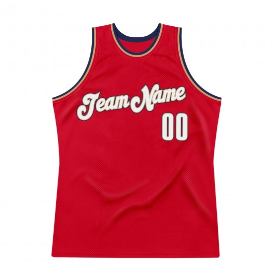 Custom Red White-Navy Authentic Throwback Basketball Jersey