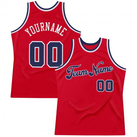 Custom Red Navy-White Authentic Throwback Basketball Jersey