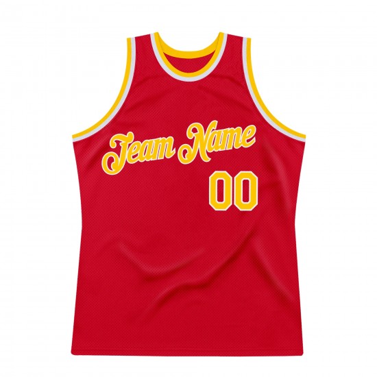 Custom Red Gold-White Authentic Throwback Basketball Jersey