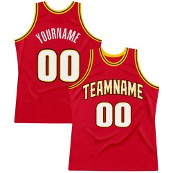 Custom Red White-Gold Authentic Throwback Basketball Jersey