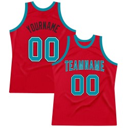 Custom Red Teal-Black Authentic Throwback Basketball Jersey