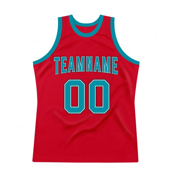 Custom Red Teal-Black Authentic Throwback Basketball Jersey