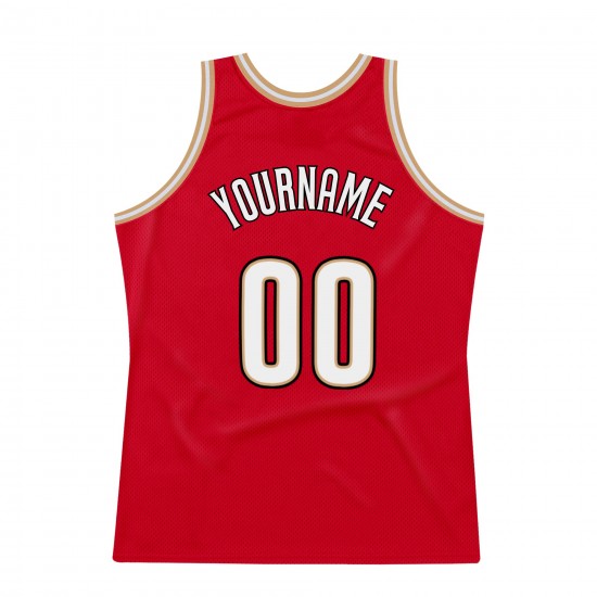 Custom Red White-Old Gold Authentic Throwback Basketball Jersey