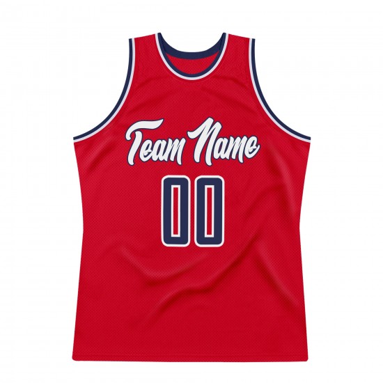 Custom Red Navy-White Authentic Throwback Basketball Jersey