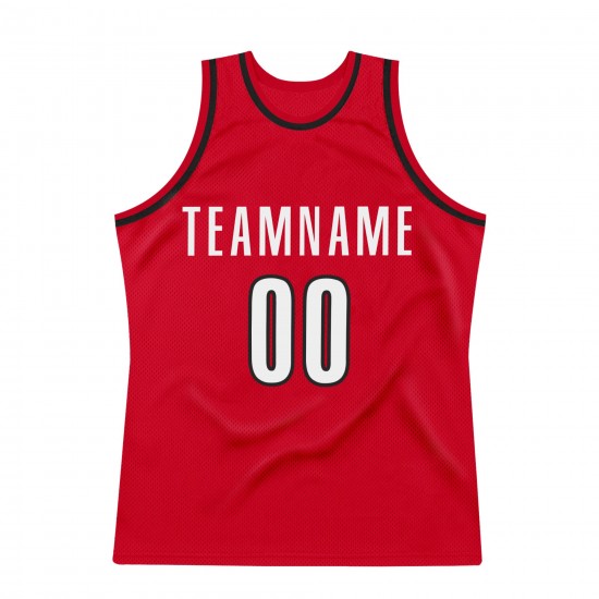 Custom Red White-Black Authentic Throwback Basketball Jersey