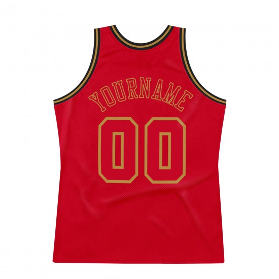 Custom Red Red-Old Gold Authentic Throwback Basketball Jersey