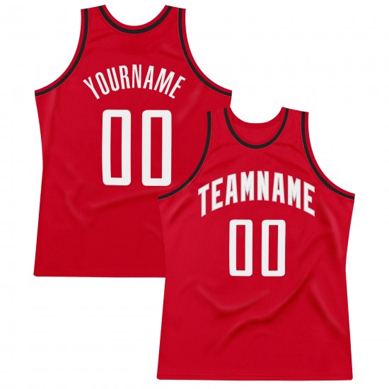 Custom Red White-Black Authentic Throwback Basketball Jersey