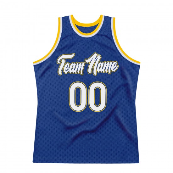 Custom Royal White-Gold Authentic Throwback Basketball Jersey