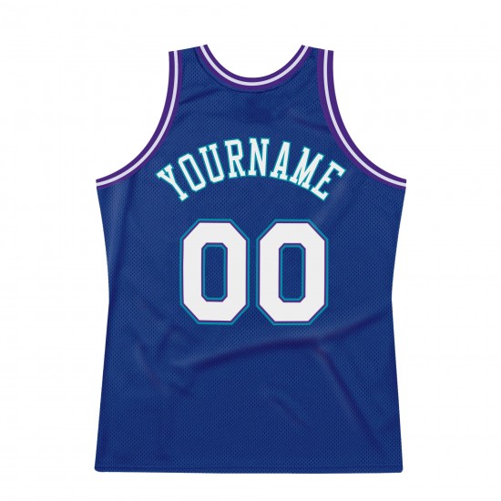 Custom Royal White-Purple Authentic Throwback Basketball Jersey