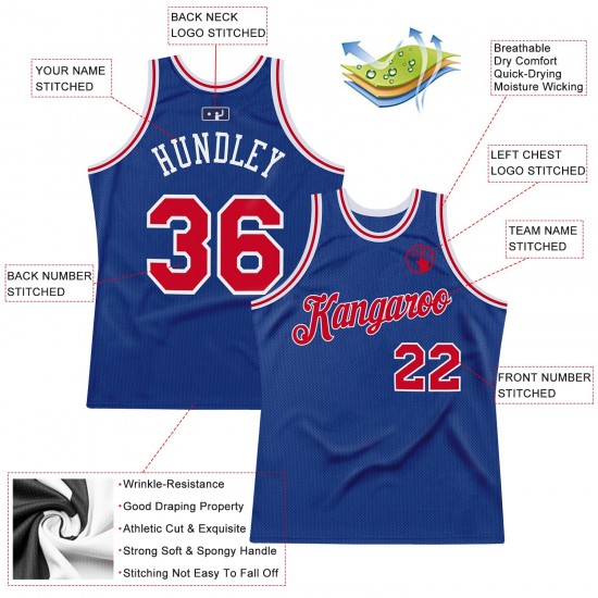 Custom Royal Red-White Authentic Throwback Basketball Jersey