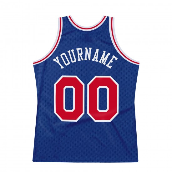 Custom Royal Red-White Authentic Throwback Basketball Jersey