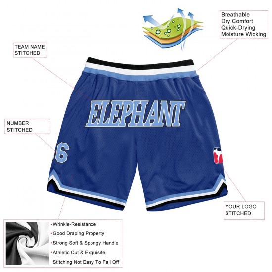 Custom Royal Light Blue-White Authentic Throwback Basketball Shorts