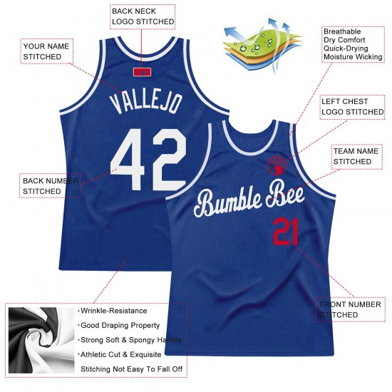 Custom Royal White-Red Authentic Throwback Basketball Jersey