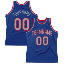 Custom Royal Silver Gray-Red Authentic Throwback Basketball Jersey