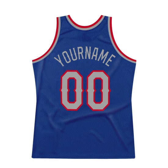 Custom Royal Silver Gray-Red Authentic Throwback Basketball Jersey