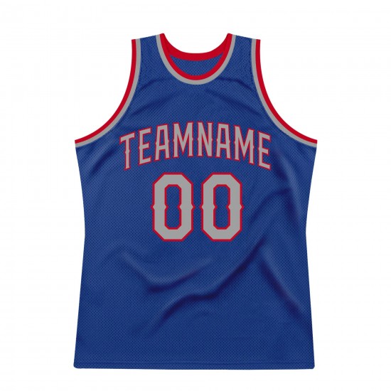 Custom Royal Silver Gray-Red Authentic Throwback Basketball Jersey