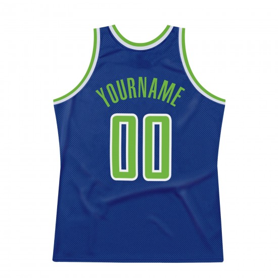 Custom Royal Neon Green-White Authentic Throwback Basketball Jersey