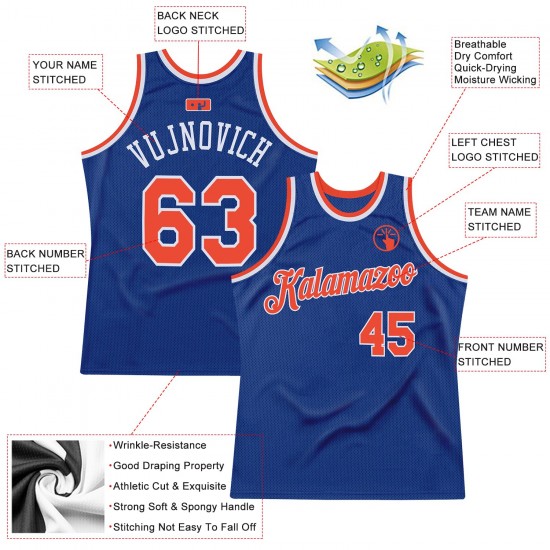 Custom Royal Orange-White Authentic Throwback Basketball Jersey