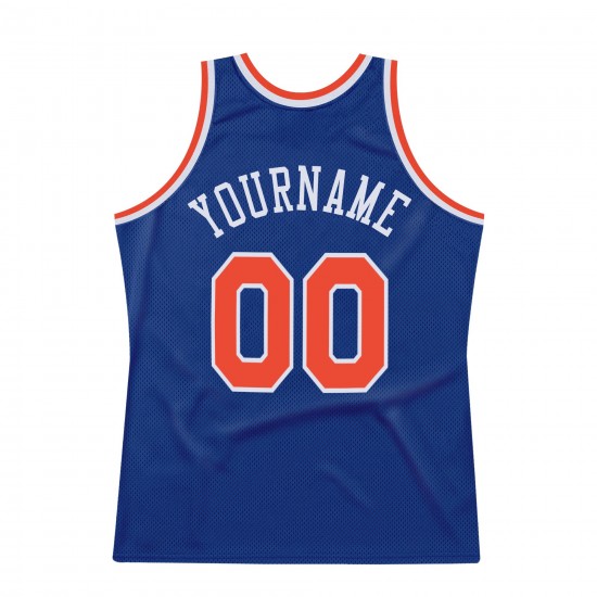 Custom Royal Orange-White Authentic Throwback Basketball Jersey