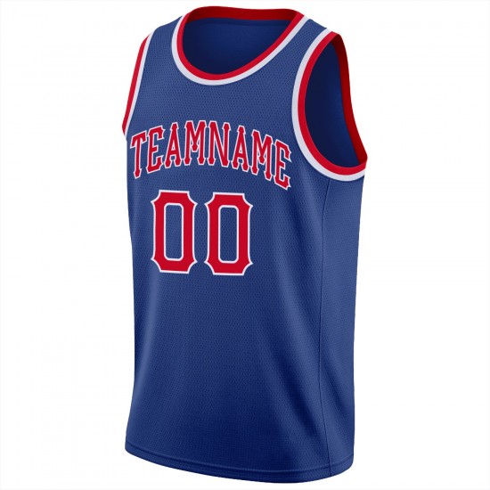 Custom Royal Red-White Round Neck Rib-Knit Basketball Jersey