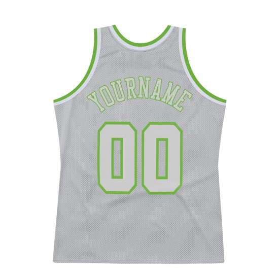 Custom Silver Gray Silver Gray-Neon green Authentic Throwback Basketball Jersey