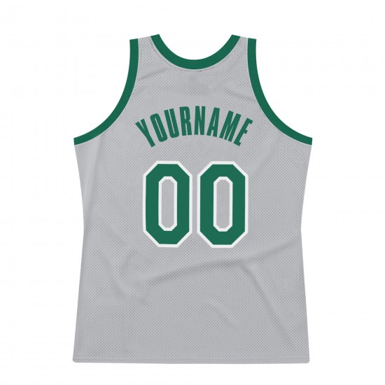 Custom Silver Gray Kelly Green-White Authentic Throwback Basketball Jersey