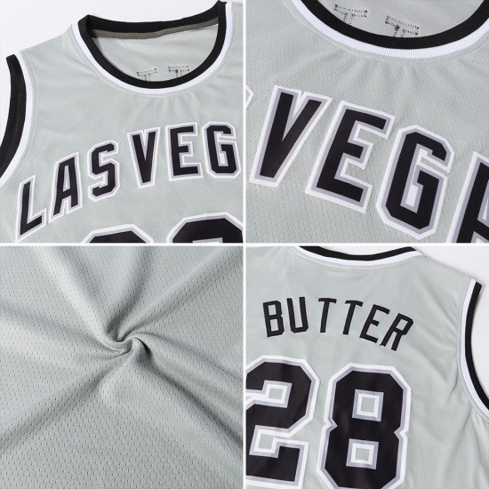 Custom Silver Gray White-Purple Authentic Throwback Basketball Jersey