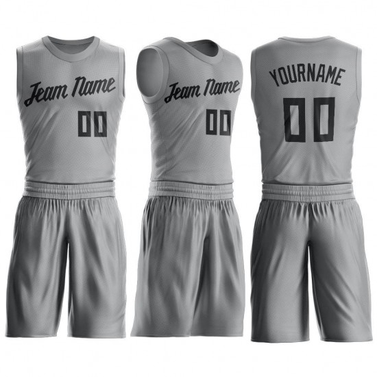 Custom Silver Gray Black Round Neck Suit Basketball Jersey