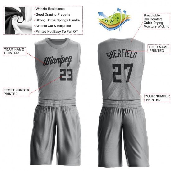 Custom Silver Gray Black Round Neck Suit Basketball Jersey