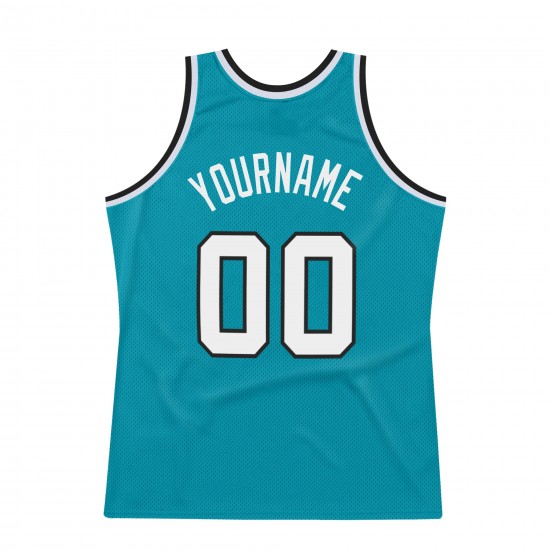 Custom Teal White-Black Authentic Throwback Basketball Jersey