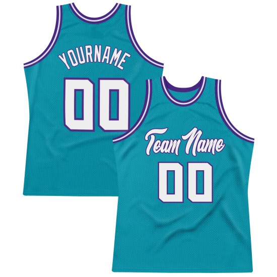 Custom Teal White-Purple Authentic Throwback Basketball Jersey