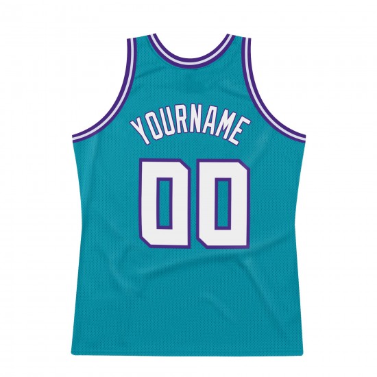 Custom Teal White-Purple Authentic Throwback Basketball Jersey