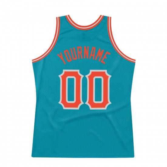 Custom Teal Orange-Silver Gray Authentic Throwback Basketball Jersey