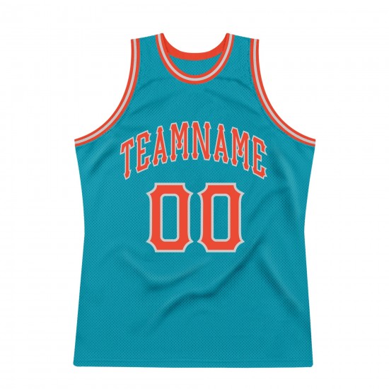 Custom Teal Orange-Silver Gray Authentic Throwback Basketball Jersey