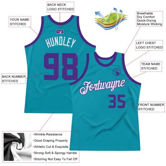 Custom Teal Purple-White Authentic Throwback Basketball Jersey