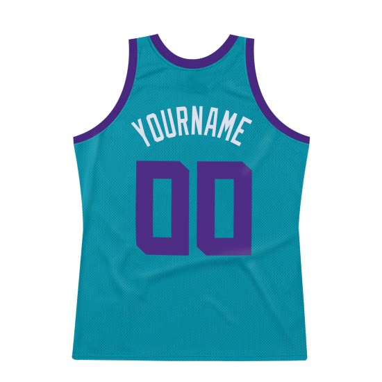 Custom Teal Purple-White Authentic Throwback Basketball Jersey