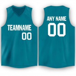 Custom Teal White V-Neck Basketball Jersey