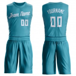 Custom Teal White Round Neck Suit Basketball Jersey