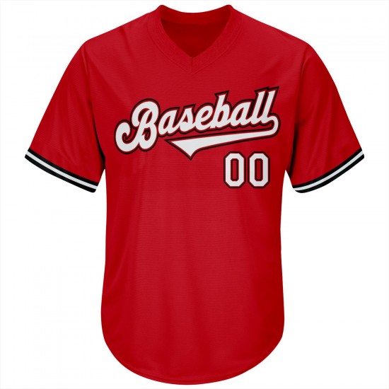 Custom Red White-Black Authentic Throwback Rib-Knit Baseball Jersey Shirt