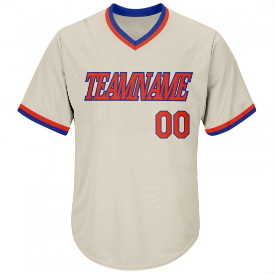 Custom Cream Orange-Royal Authentic Throwback Rib-Knit Baseball Jersey Shirt