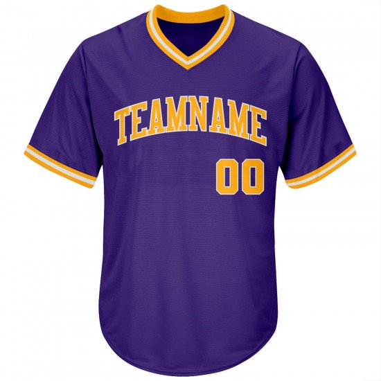 Custom Purple Gold-White Authentic Throwback Rib-Knit Baseball Jersey Shirt