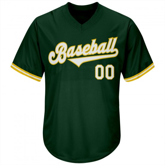 Custom Green White-Gold Authentic Throwback Rib-Knit Baseball Jersey Shirt