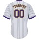 Custom White Purple Strip Purple-Gold Authentic Throwback Rib-Knit Baseball Jersey Shirt